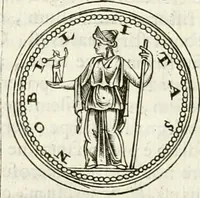 An illustration from Veterum Romanorum Religio castrametatio, disciplina militaris ut & balneae ex antiquis numismatibus & lapidibus demonstrata (1686)