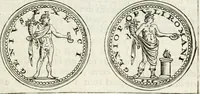 An illustration from Veterum Romanorum Religio castrametatio, disciplina militaris ut & balneae ex antiquis numismatibus & lapidibus demonstrata (1686)