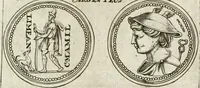 An illustration from Veterum Romanorum Religio castrametatio, disciplina militaris ut & balneae ex antiquis numismatibus & lapidibus demonstrata (1686)