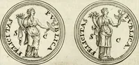 An illustration from Veterum Romanorum Religio castrametatio, disciplina militaris ut & balneae ex antiquis numismatibus & lapidibus demonstrata (1686)
