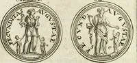 An illustration from Veterum Romanorum Religio castrametatio, disciplina militaris ut & balneae ex antiquis numismatibus & lapidibus demonstrata (1686)