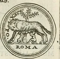 An illustration from Veterum Romanorum Religio castrametatio, disciplina militaris ut & balneae ex antiquis numismatibus & lapidibus demonstrata (1686)