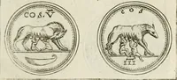 An illustration from Veterum Romanorum Religio castrametatio, disciplina militaris ut & balneae ex antiquis numismatibus & lapidibus demonstrata (1686)