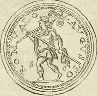 An illustration from Veterum Romanorum Religio castrametatio, disciplina militaris ut & balneae ex antiquis numismatibus & lapidibus demonstrata (1686)