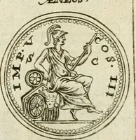 An illustration from Veterum Romanorum Religio castrametatio, disciplina militaris ut & balneae ex antiquis numismatibus & lapidibus demonstrata (1686)
