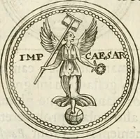 An illustration from Veterum Romanorum Religio castrametatio, disciplina militaris ut & balneae ex antiquis numismatibus & lapidibus demonstrata (1686)