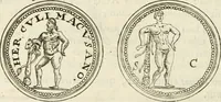 An illustration from Veterum Romanorum Religio castrametatio, disciplina militaris ut & balneae ex antiquis numismatibus & lapidibus demonstrata (1686)
