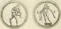 An illustration from Veterum Romanorum Religio castrametatio, disciplina militaris ut & balneae ex antiquis numismatibus & lapidibus demonstrata (1686)