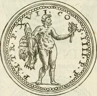 An illustration from Veterum Romanorum Religio castrametatio, disciplina militaris ut & balneae ex antiquis numismatibus & lapidibus demonstrata (1686)