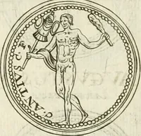 An illustration from Veterum Romanorum Religio castrametatio, disciplina militaris ut & balneae ex antiquis numismatibus & lapidibus demonstrata (1686)