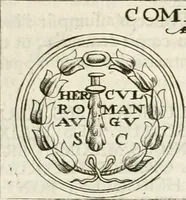 An illustration from Veterum Romanorum Religio castrametatio, disciplina militaris ut & balneae ex antiquis numismatibus & lapidibus demonstrata (1686)