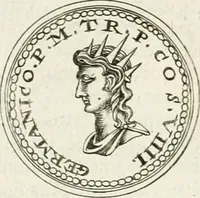 An illustration from Veterum Romanorum Religio castrametatio, disciplina militaris ut & balneae ex antiquis numismatibus & lapidibus demonstrata (1686)