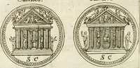 An illustration from Veterum Romanorum Religio castrametatio, disciplina militaris ut & balneae ex antiquis numismatibus & lapidibus demonstrata (1686)
