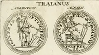 An illustration from Veterum Romanorum Religio castrametatio, disciplina militaris ut & balneae ex antiquis numismatibus & lapidibus demonstrata (1686)