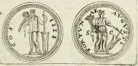 An illustration from Veterum Romanorum Religio castrametatio, disciplina militaris ut & balneae ex antiquis numismatibus & lapidibus demonstrata (1686)