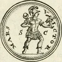 An illustration from Veterum Romanorum Religio castrametatio, disciplina militaris ut & balneae ex antiquis numismatibus & lapidibus demonstrata (1686)