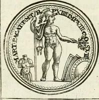 An illustration from Veterum Romanorum Religio castrametatio, disciplina militaris ut & balneae ex antiquis numismatibus & lapidibus demonstrata (1686)
