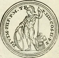 An illustration from Veterum Romanorum Religio castrametatio, disciplina militaris ut & balneae ex antiquis numismatibus & lapidibus demonstrata (1686)