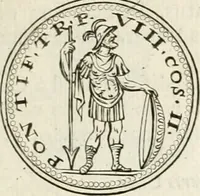 An illustration from Veterum Romanorum Religio castrametatio, disciplina militaris ut & balneae ex antiquis numismatibus & lapidibus demonstrata (1686)