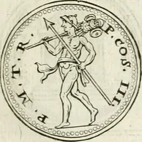 An illustration from Veterum Romanorum Religio castrametatio, disciplina militaris ut & balneae ex antiquis numismatibus & lapidibus demonstrata (1686)
