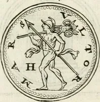 An illustration from Veterum Romanorum Religio castrametatio, disciplina militaris ut & balneae ex antiquis numismatibus & lapidibus demonstrata (1686)