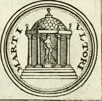 An illustration from Veterum Romanorum Religio castrametatio, disciplina militaris ut & balneae ex antiquis numismatibus & lapidibus demonstrata (1686)
