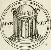 An illustration from Veterum Romanorum Religio castrametatio, disciplina militaris ut & balneae ex antiquis numismatibus & lapidibus demonstrata (1686)