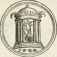 An illustration from Veterum Romanorum Religio castrametatio, disciplina militaris ut & balneae ex antiquis numismatibus & lapidibus demonstrata (1686)