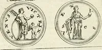 Picture 343 of 495 from Veterum Romanorum Religio castrametatio, disciplina militaris ut & balneae ex antiquis numismatibus & lapidibus demonstrata (1686), leaf 201