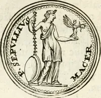 An illustration from Veterum Romanorum Religio castrametatio, disciplina militaris ut & balneae ex antiquis numismatibus & lapidibus demonstrata (1686)