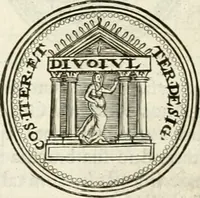 An illustration from Veterum Romanorum Religio castrametatio, disciplina militaris ut & balneae ex antiquis numismatibus & lapidibus demonstrata (1686)