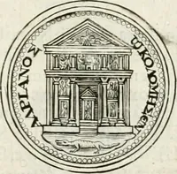 An illustration from Veterum Romanorum Religio castrametatio, disciplina militaris ut & balneae ex antiquis numismatibus & lapidibus demonstrata (1686)