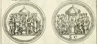 An illustration from Veterum Romanorum Religio castrametatio, disciplina militaris ut & balneae ex antiquis numismatibus & lapidibus demonstrata (1686)