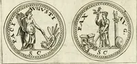 An illustration from Veterum Romanorum Religio castrametatio, disciplina militaris ut & balneae ex antiquis numismatibus & lapidibus demonstrata (1686)