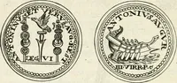 An illustration from Veterum Romanorum Religio castrametatio, disciplina militaris ut & balneae ex antiquis numismatibus & lapidibus demonstrata (1686)