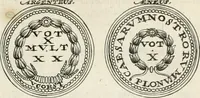 An illustration from Veterum Romanorum Religio castrametatio, disciplina militaris ut & balneae ex antiquis numismatibus & lapidibus demonstrata (1686)