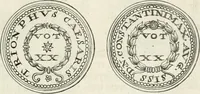 An illustration from Veterum Romanorum Religio castrametatio, disciplina militaris ut & balneae ex antiquis numismatibus & lapidibus demonstrata (1686)