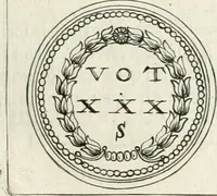 An illustration from Veterum Romanorum Religio castrametatio, disciplina militaris ut & balneae ex antiquis numismatibus & lapidibus demonstrata (1686)