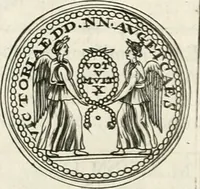 An illustration from Veterum Romanorum Religio castrametatio, disciplina militaris ut & balneae ex antiquis numismatibus & lapidibus demonstrata (1686)