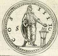 An illustration from Veterum Romanorum Religio castrametatio, disciplina militaris ut & balneae ex antiquis numismatibus & lapidibus demonstrata (1686)
