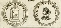 An illustration from Veterum Romanorum Religio castrametatio, disciplina militaris ut & balneae ex antiquis numismatibus & lapidibus demonstrata (1686)