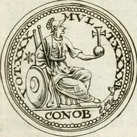 An illustration from Veterum Romanorum Religio castrametatio, disciplina militaris ut & balneae ex antiquis numismatibus & lapidibus demonstrata (1686)