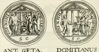 An illustration from Veterum Romanorum Religio castrametatio, disciplina militaris ut & balneae ex antiquis numismatibus & lapidibus demonstrata (1686)