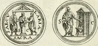 An illustration from Veterum Romanorum Religio castrametatio, disciplina militaris ut & balneae ex antiquis numismatibus & lapidibus demonstrata (1686)