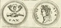 An illustration from Veterum Romanorum Religio castrametatio, disciplina militaris ut & balneae ex antiquis numismatibus & lapidibus demonstrata (1686)