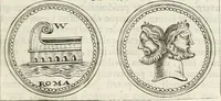 An illustration from Veterum Romanorum Religio castrametatio, disciplina militaris ut & balneae ex antiquis numismatibus & lapidibus demonstrata (1686)