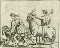 An illustration from Veterum Romanorum Religio castrametatio, disciplina militaris ut & balneae ex antiquis numismatibus & lapidibus demonstrata (1686)