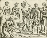An illustration from Veterum Romanorum Religio castrametatio, disciplina militaris ut & balneae ex antiquis numismatibus & lapidibus demonstrata (1686)