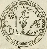An illustration from Veterum Romanorum Religio castrametatio, disciplina militaris ut & balneae ex antiquis numismatibus & lapidibus demonstrata (1686)
