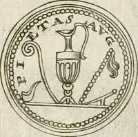 An illustration from Veterum Romanorum Religio castrametatio, disciplina militaris ut & balneae ex antiquis numismatibus & lapidibus demonstrata (1686)